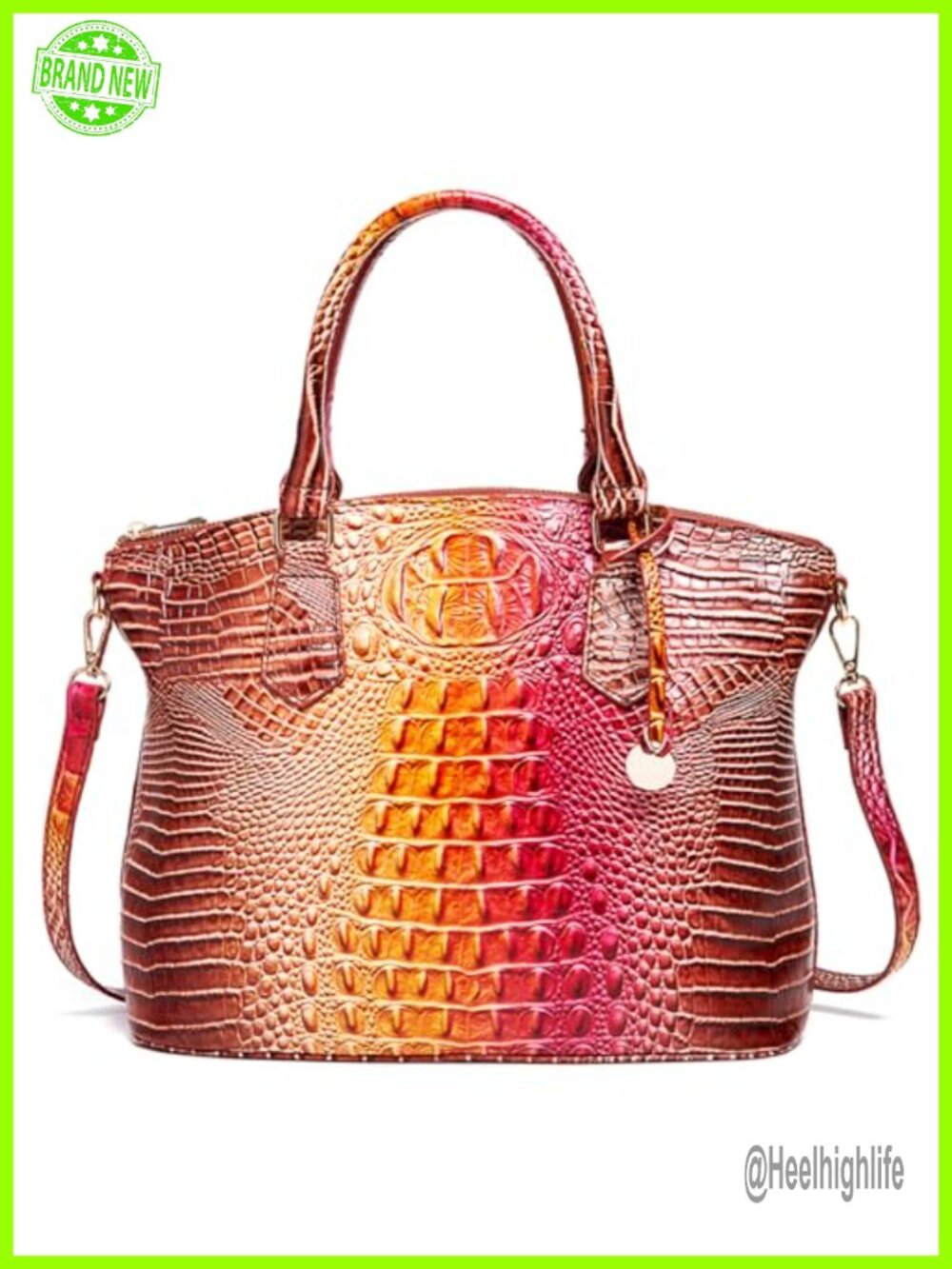 Vegan Leather Crocodile Satchel Handbag with Shoulder Strap Tote Purse